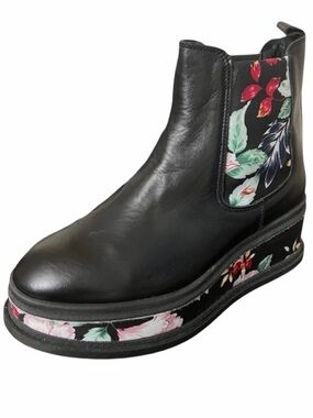PIERRE DARRE Italian Leather Floral Chunky Platform Ankle Boots Y2K New